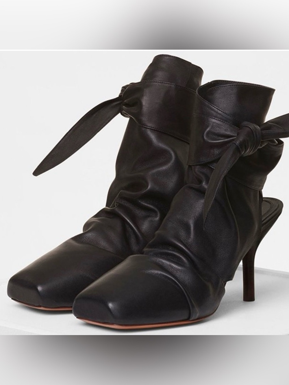 Céline Drape Story Leather Wrap Bootie Heels size 37 US 7 Black